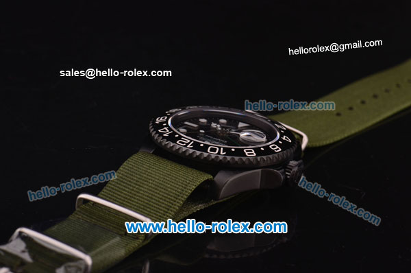 Rolex GMT-Master Pro-Hunter Swiss ETA 2836 Automatic Movement PVD Case with Black Dial-White Markers and Green Nylon Strap - Click Image to Close